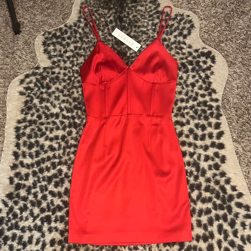 Meshki Scarlet Satin Dress with Spaghetti Straps